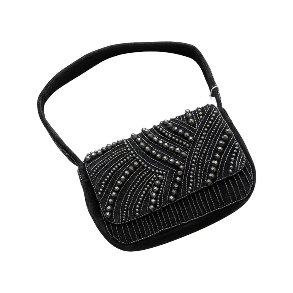 A New Day Black Velvet Beaded Embellished Flap Shoulder Bag NWT